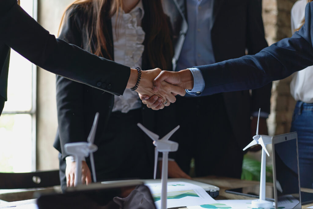 Two business professionals shaking hands
